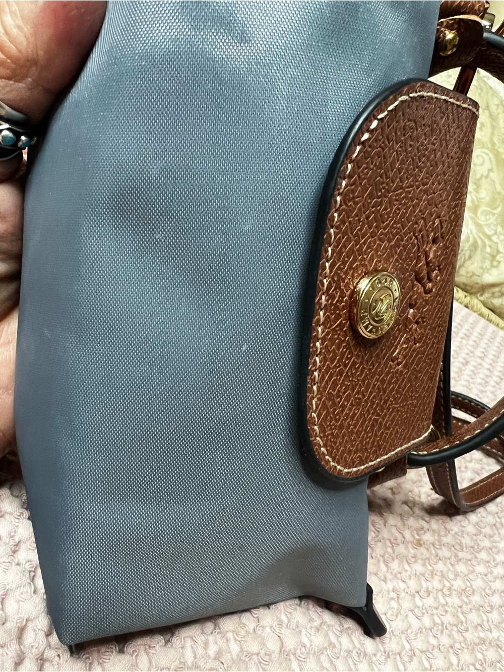 Longchamp Le Pliage Original Mini Pouch Handle Crossbody Blue/Gray Brown - Picture 11 of 11